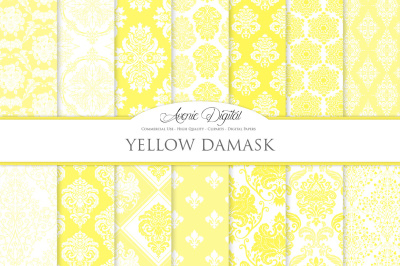 28 Yellow Damask Digital Paper Bundle