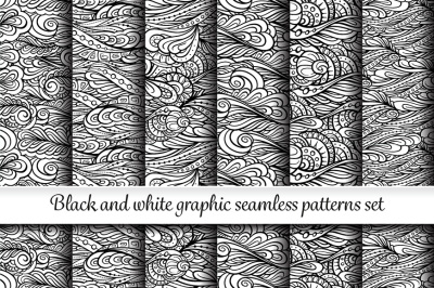6 black and white seamless patterns