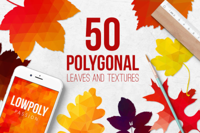50 polygonal leaves and textures