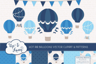 Hot Air Balloons &amp; Patterns in Shades of Blue 