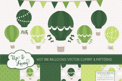 Hot Air Balloons &amp; Patterns in Shades of Green 