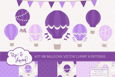Hot Air Balloons &amp; Patterns in Shades of Purple 
