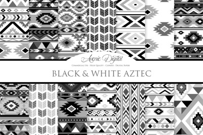 Black and White Aztec Digital Paper