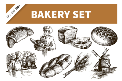 Bakery Hand Drawn Sketch Vector Set