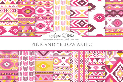 Pink and Yellow Aztec Digital Paper