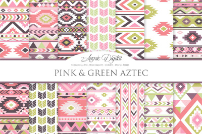 Pink and Green Aztec Digital Paper