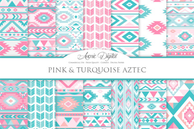 Pink and Teal Aztec Digital Paper