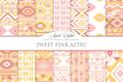 Sweet Pink & Yellow Aztec Digital Paper