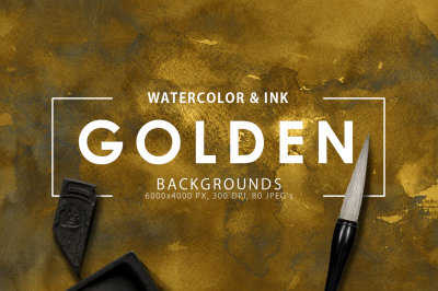 Golden Watercolor & Ink Backgrounds