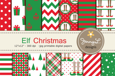 Elf Christmas Digital Papers