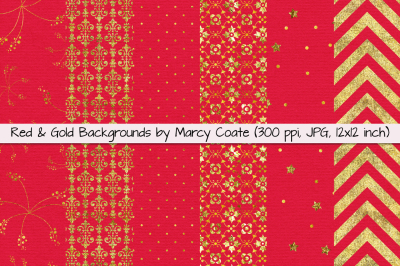 Red &amp; Gold Digital Papers / Backgrounds