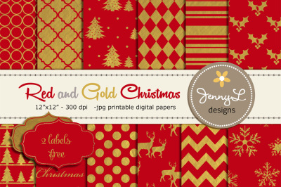 Red and Gold Christmas Digital Papers