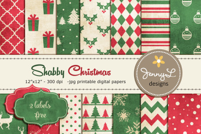 Shabby Christmas Digital Papers 