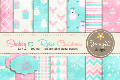 Shabby Retro Christmas Digital Papers
