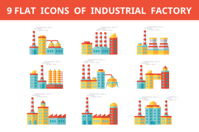 Industrial Factory Flat Style Vector Icons