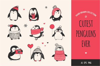 Cute penguin icons, Christmas cards