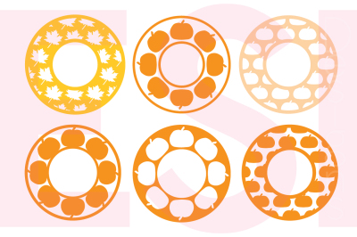 Pumpkin & Leaves Circle Monogram Frames - SVG, DXF, EPS & PNG - Cutting files