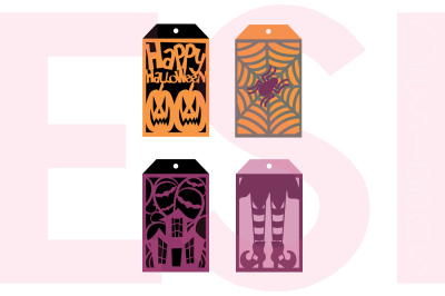 Halloween Tag Designs Set - SVG, DXF, EPS, PNG - Cutting Files