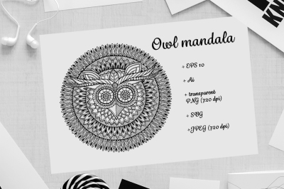 Graphic mandala owl