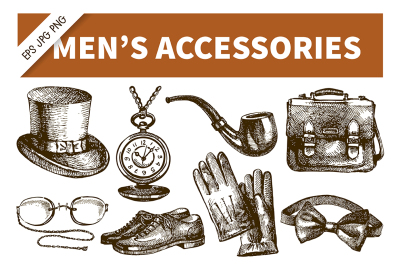 Vintage Men's Accessories Hand Drawn Vector Set