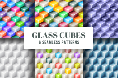 6 Seamless Patterns with Glass cubes
