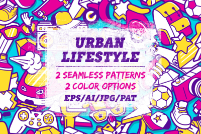Urban lifestyle seamless patterns