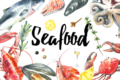 Watercolor seafood clip art