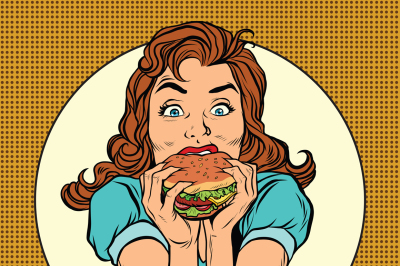 Young woman eating Burger