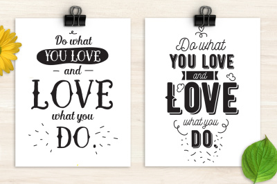 2 cards with romantic quote. Do what you love.