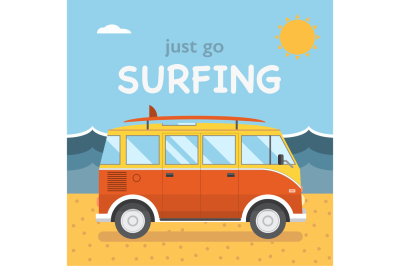 Travel Surfing Van Bus on Beach