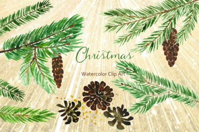 Winter Christmas watercolor clipart