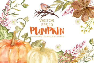 Vector watercolor pumpkin clip arts