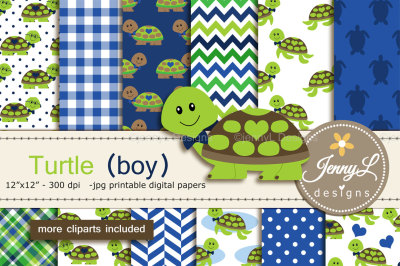 Turtle Boy Digital Papers and Clipart