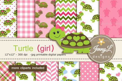 Turtle Girl Digital Papers and Clipart