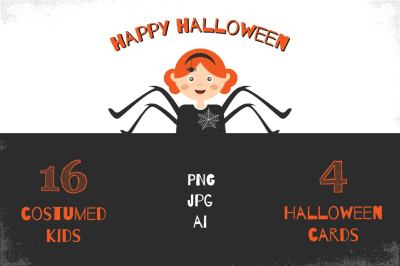 Halloween costumed kids & cards