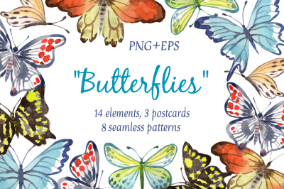 Butterflies watercolor set