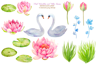 Wedding Clipart Waterlily and Swans