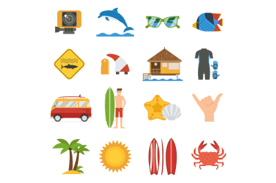 Surfing Travel Icon Set
