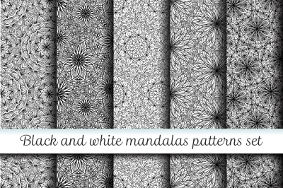 5 black and white mandalas patterns