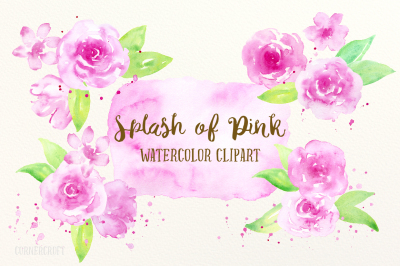 Watercolor Clipart Splash of Pink