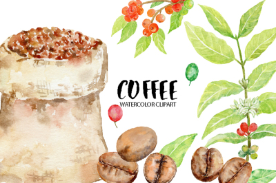 Watercolor Coffee Beans Clipart