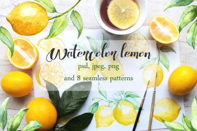 Watercolor lemon set