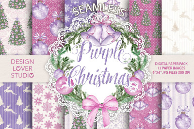 Watercolor "Purple Christmas" digital paper pack