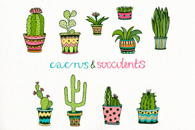 Doodle cactus set Vector art
