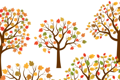 Autumn trees clipart, Digital Fall trees with leaves