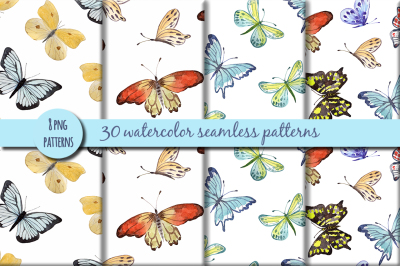 Watercolor patterns with butterflies