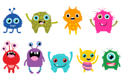 Little Monsters Clipart Set, Cute Cartoon Monster