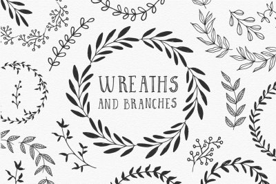 Hand drawn wreaths and branches