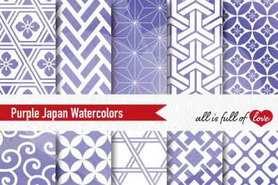 Purple Japanese watercolor patterns seamless digital background paper