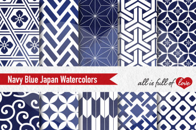 Navy Blue Japanese watercolour patterns seamless backgrounds